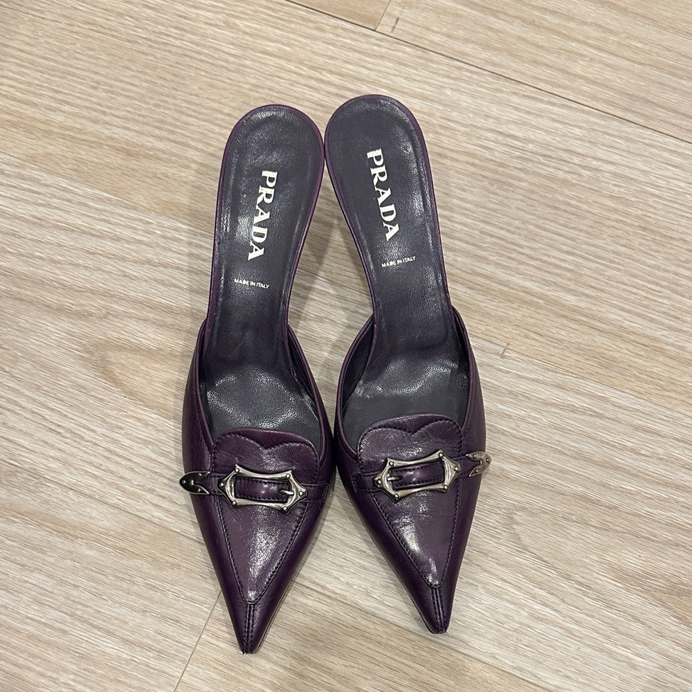Prada Women's Dark Purple Leather Mules